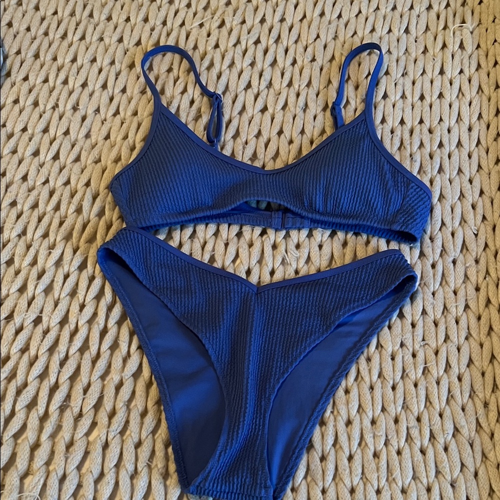 Aerie cheeky Blue Textured Bikini set
